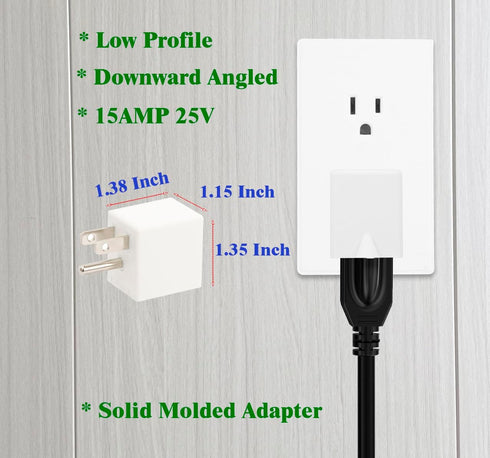 90 Degree Adapter Right Angled Downward Angled USA 3-Prong Male-Female Adapter,90 Degree Angled USA Male Female Power Adapter, 5-15P to 5-15R Dire...