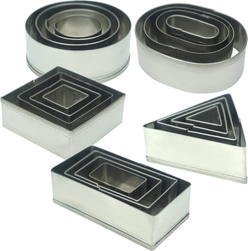 20 Pcs MINI Geometric Metal Cookie Cutters Set Fun Stainless Steel Biscuit Molds (Rectangular, Oval, Round, Square, Triangle) for Kitchen, Baking&...