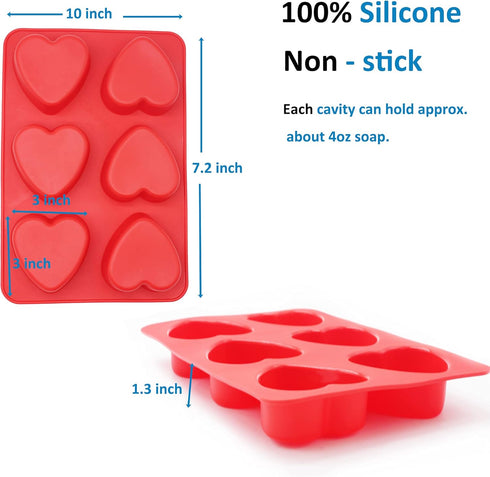 X-Haibei Love 6 Heart Shape Silicone Mold Lotion Bars Soap Moulds Cake Muffin Baking Deep Cavity 4oz per Cell...