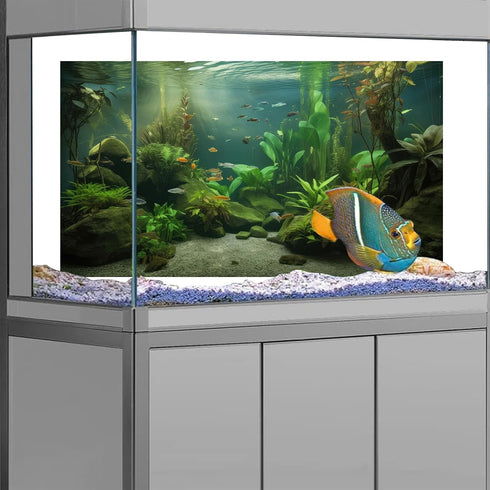 Underwater Aquatic Plant Aquarium Background, Green Seaweed Rock Nature Landscape Fish Tank Backdrop Decor, Polyester Fabric with 6 EVA Double-Sid...