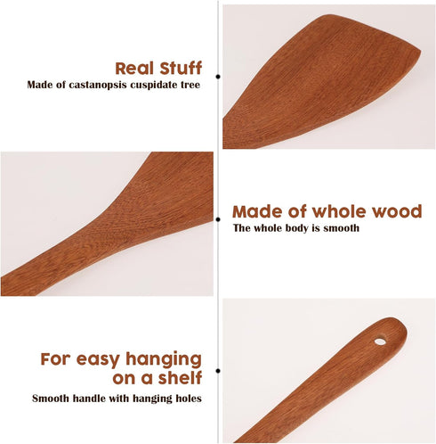 Wooden Spatula for Cooking 12.8 Inches Flat Wooden Spatula for Non Stick Cookware Long Handle Flat Frying Spatula Natural Wooden Cooking Utensils ...