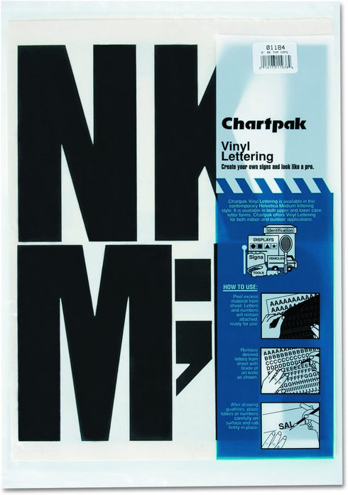 Chartpak Press-On Vinyl Uppercase Letters, Self Adhesive, Black, 6"h, 38/Pack...