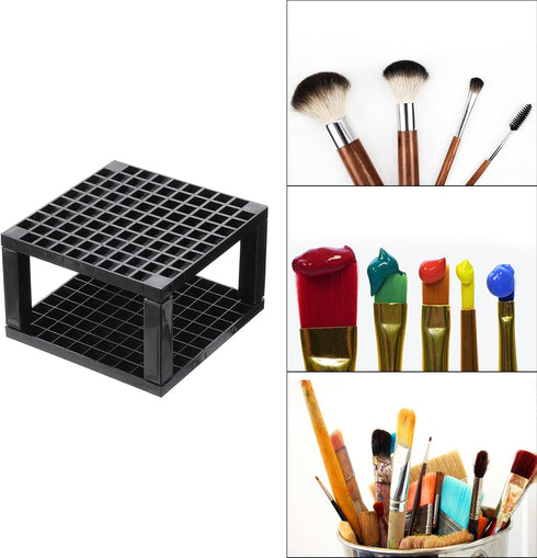PATIKIL 1pcs Paint Brush Holder, Paint Brush Storage Organizer 96 Holes Plastic Paint Storage Desk Stand Square for Artist Desk Makeup Pencil, Bla...