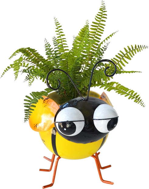 GIFTME 5 Garden Ornaments Planter Pot,Yellow Planters for Indoor or Outdoor,Succulent Planter with Drainage,Metal Cute and Funny Bee Pot Planter?7...
