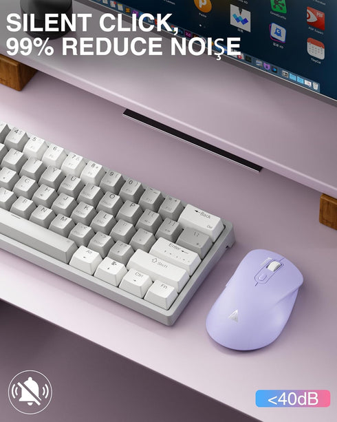 SM66 Purple Silent Dual Mode Wireless Mouse for Laptop, Adjustable 4800 DPI,Rechargeable Computer Mouse for Bluetooth and Wireless Connection...