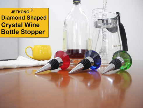 JETKONG 3 Pcs Wine Beverage Bottle Stoppers Reusable Diamond Plug Wine Corks Crystal Wine Stopper (Red Blue Green)...