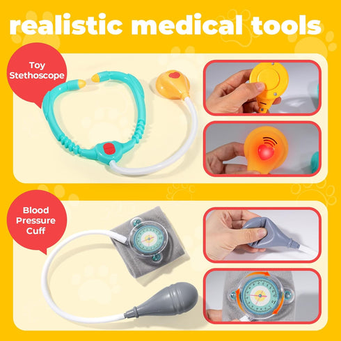 Veterinarian Kit for Kids, Pretend Play Doctor Set with Dog Toy, Tote Bag, Stethoscope Toy, Pet Vet Playset for Kids Ages 3+...
