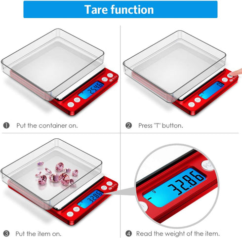 AMIR Upgraded Digital Kitchen Scale, 500g Mini Pocket Jewelry Scale, Cooking Food Scale with Back-Lit LCD Display, 2 Trays, 6 Units, Auto Off, Tar...