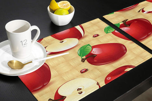 Greeeen Placemats Set of 6 Red Apples Place Mat for Dining Table Washable Cotton Linen Table Mats...