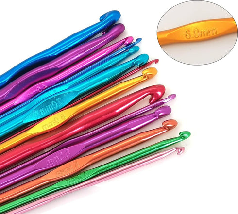 GIRLOOKA 14PCS Aluminum Crochet Hooks Set Multicolor Aluminum Handle Knitting Needles Craft Yarn 2-10mm......