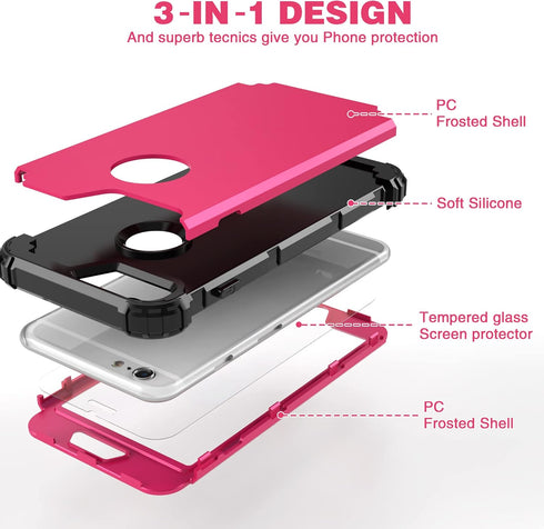 IDweel for iPhone 6S Plus Case with Tempered Glass Screen Protector, for iPhone 6 Plus Case, 3 in 1 Shockproof Slim Hybrid Heavy Duty Hard PC Cove...