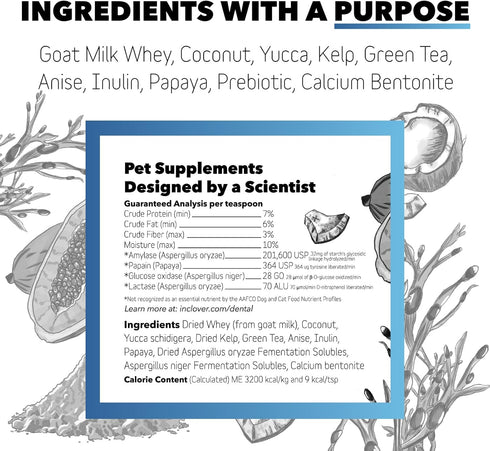 In Clover Dental Health Powder for Dogs and Cats, Natural Pet Supplement, BioBrilliant Dog and Cat Teeth Treat, Helps Dental Health, Daily Supplem...