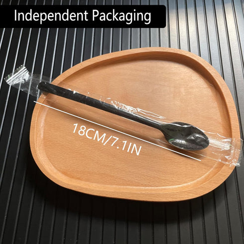 100PCS Disposable Spoons, 18cm/7Inch Milk Tea Spoon, Individually Wrapped Long-handled Spoon for Restaurant Milk Tea Shop Party (Black)...
