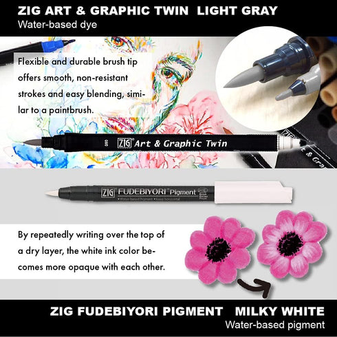 Kuretake Zig Inktober Special Set, Illustration Basic Set 2, 4 Black Markers and 1 White Brush Pen, for Manga Drawing, Lettering and Calligraphy, ...