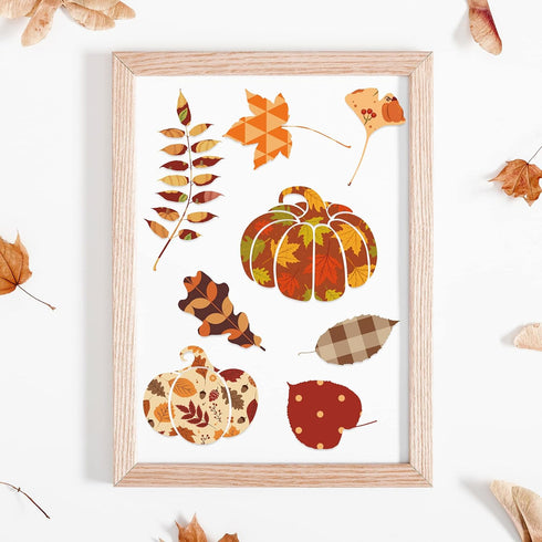 Whaline 60 Sheets Autumn Pattern Paper 5.5 x 8.3 inch Fall Leaves Pumpkin Plaid Craft Paper Double-Sided Origami Paper for Thanksgiving Card Makin...