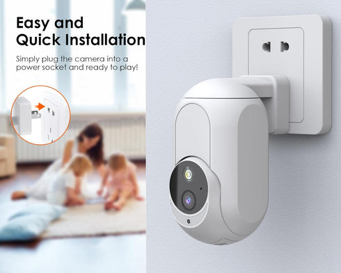 P Panoraxy AI 2K 3MP Wifi Security Indoor Camera, Wireless Plug in Camera, 24/7 Human&Sound Detection, 2.4G PTZ Pet Camera, Dual-Way Talk, Color N...