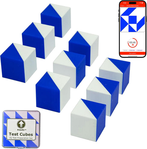IQ Test Cubes (Blue and White) – 9 Kohs Cubes, Practice for Block Design Test, WAIS IV and WISC V Tests...