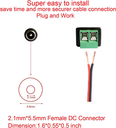 10 Pairs 12V Male+Female 2.1x5.5MM DC Power Jack Plug Adapter Barrel Connector for CCTV Security Camera Led Strip...