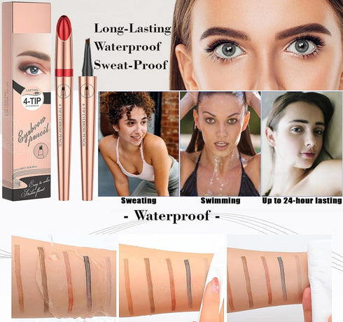Eyebrow Pencil, 4 Tip Microblade Eyebrow Pen, Smudge-Proof brow pen, waterproof eyebrow pencil, Long-Lasting Natural Eye Brow Pencils for Women (D...