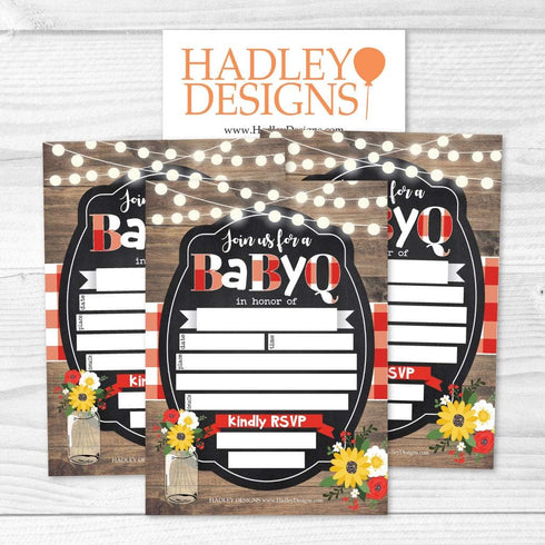 Hadley Designs 25 Baby Shower Invitations, Sprinkle Invite For Boy or Girl, Coed Rustic Barbeque Gender Neutral Reveal, Cute Fill or Write In Blan...