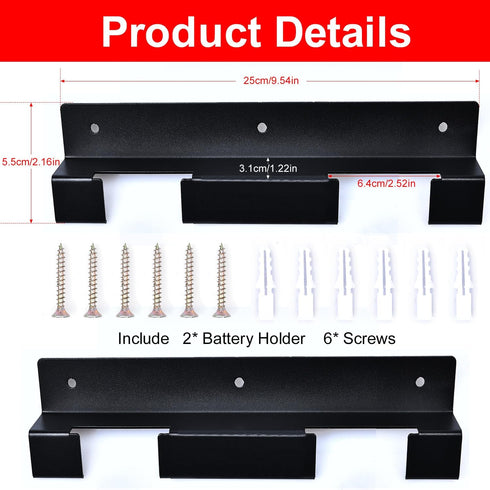 2Pack Battery Holder for Bosch 18V 14.4V Battery Wall Mount Dock Stainless Black Battery Tool Holder for Tool Organization and Storage...
