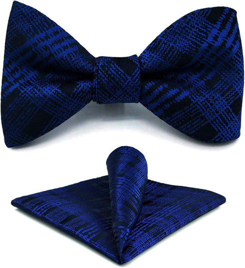 S&W SHLAX&WING Ties for Men Silk Neckties Extra Long Cobalt Blue Plaid Matching Bow-tie with Pocket Square...