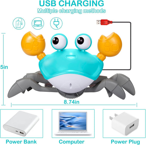 Crawling Crab Baby Toy Gifts Infant Tummy Time Toys Build in Rechargeable Battery,Baby Toys with Music and LED Light for 0-6 6-12 1-3 4+ Year Old ...