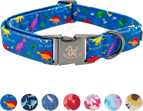 Elegant little tail Dog Collar, Blue Dinosaurs Pattern Pet Collar Durable Cute Dog Collars Male or Female Pet Gift Adjustable Dog Collar for Mediu...