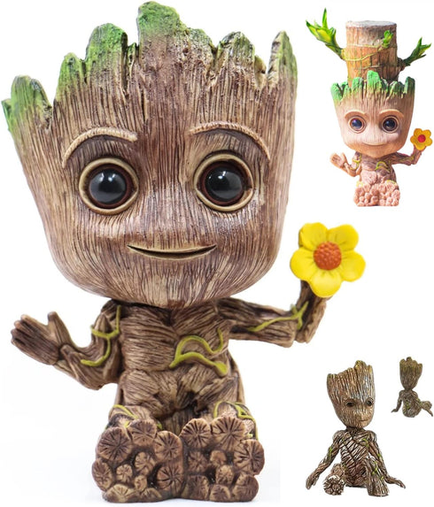 Groot Flower Pot with Hole, Planter Pot for Succulent, Air Plants, Pen Holder with Miniature Fairy Garden Sitting Groot (Flower Model)...