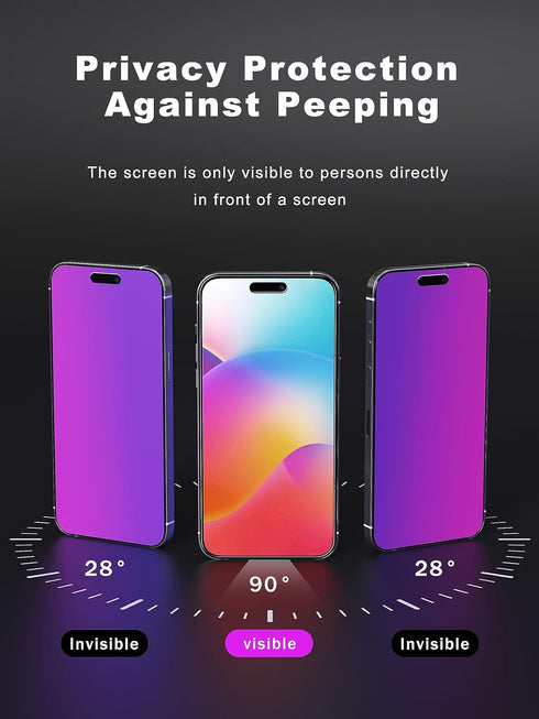 Compatible for iPhone 15 Pro Max Privacy Screen Protector 6.7 Inch, Purple Gradient Anti Spy Anti Blue Light HD Screen Protector Tempered Glass Ea...
