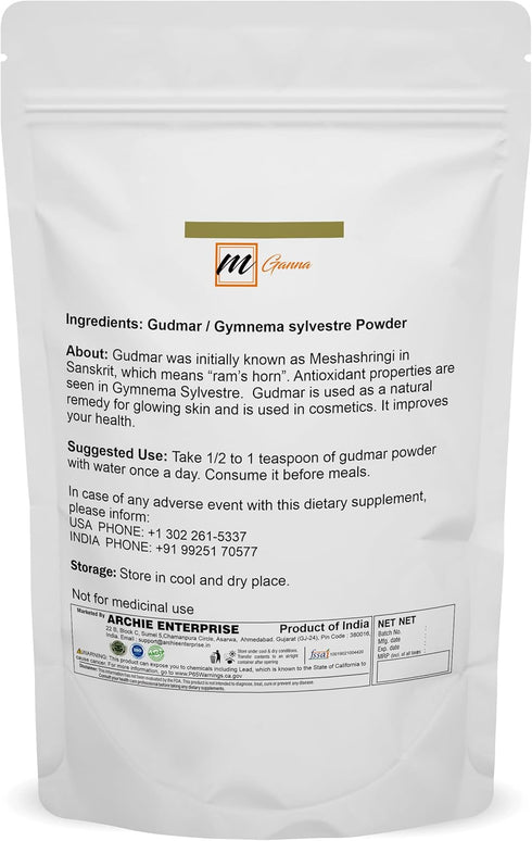 100% Natural Pure Gudmar/Gymnema Sylvestre Powder for Health and Skin Care 227 GMS / 0.5 LBS...