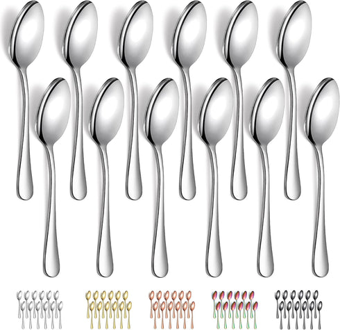 Dinner Spoons 12 Pieces, Stainless Steel 7.28inch Spoons, Dessert Spoons, Table Spoon, Soup Spoons, Easy To Clean, Dishwasher Safe...