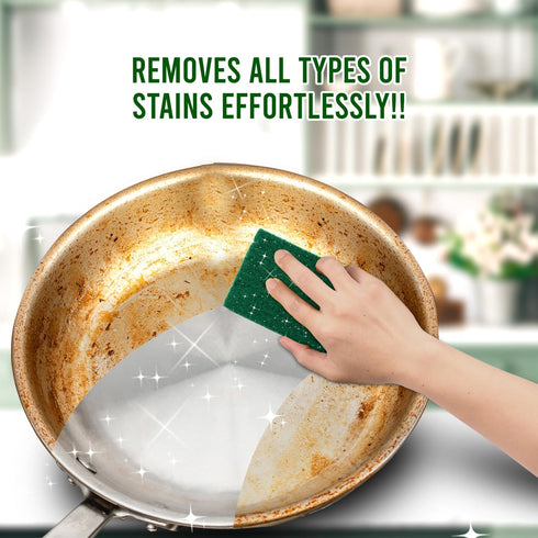 12 PCS Heavy Duty Scour Pads with Silver Spark Stain Cutters, Green Reusable Scouring Pads for Kitchen, Sink, Garage and Dish Cleaning, Multipurpo...