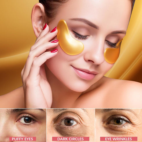 Under Eye Patches (60 Pcs) - 24K Gold Eye Masks for Dark Circles and Puffiness, Eye Patches for Puffy Eyes, Anti-Aging Hyaluronic Acid Moisturizin...