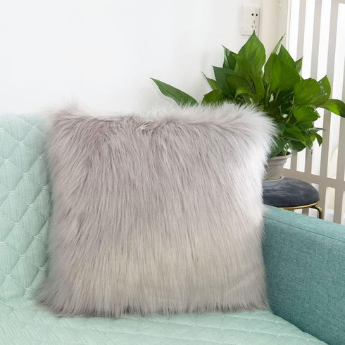 A Fluffy Throw Pillow Cover Covered by Gray Long Hair for Couch Sofa Bed Decoration in Bedroom or Livingroom,18 X 18 inch?Gray...