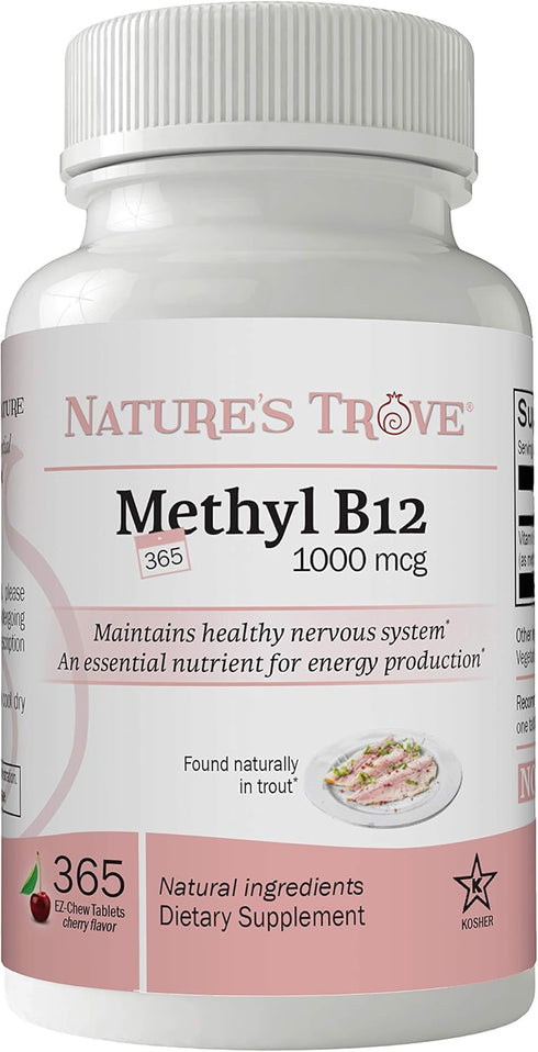 Nature's Trove Vitamin B12 Methylcobalamin 1000 mcg, 365 Count, B12 Chewable Vitamins, Cherry Flavor...