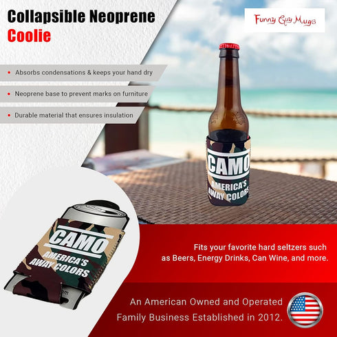 Funny Guy Mugs Camo - America's Away Colors Collapsible Neoprene Can Coolie - Drink Cooler...