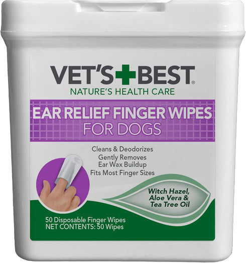 Vet's Best Ear Relief Finger Wipes | Ear Cleansing Finger Wipes for Dogs | Sooths & Deodorizes | 50 Disposable Wipes...