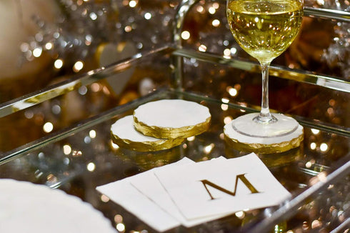Mud Pie Foiled Coaster Set, White/Gold...