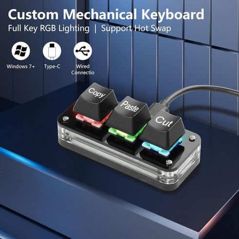 SinLoon Mini 3-Key Cut Copy Paste Keyboard Programmable Keypads with LED Light Mechanical Hot Swap Macro Keyboard for Working and Gaming...