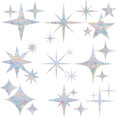 STICKERGURU 27 Pieces Star Window Clings - Anti-Collision Window Decals to Save Birds from Window Collisions,Non Adhesive Prismatic Vinyl Window C...