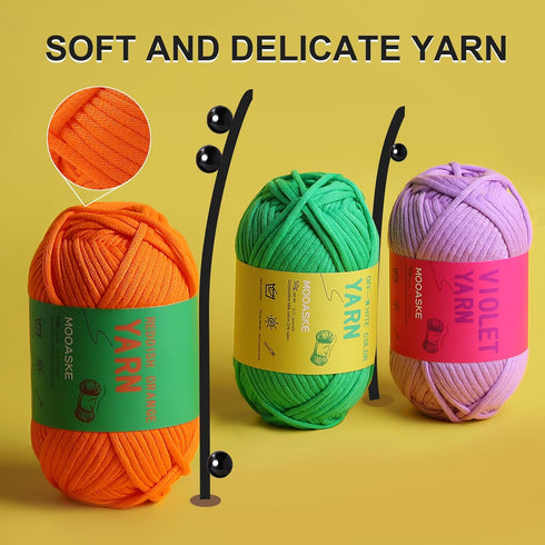 3 Pack Crochet Yarn with Crochet Hook - Worsted Medium Yarn for Crocheting - Easy-to-See Stitches Cotton-Nylon Blend Beginner Knitting Yarn for Ad...