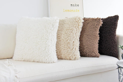 JOJUSIS Fluffy Decorative Throw Pillows Covers 18x18 Inch Luxury Soft Faux Fur Fleece Cushion Cover Pillowcase Pack of 2 Beige...