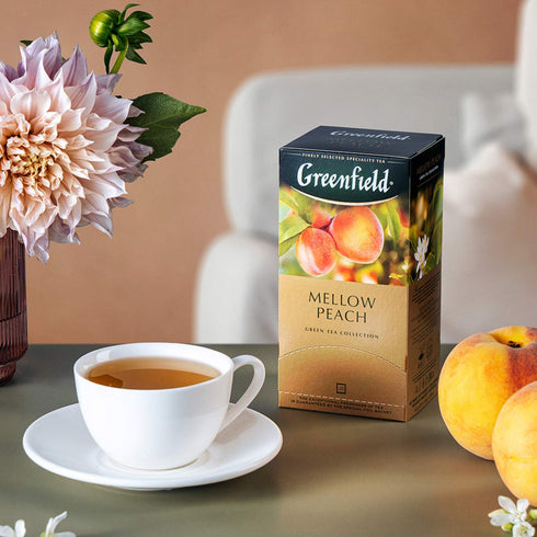 Greenfield Mellow Peach Green Tea Fruit & Herbal Collection 25 Teabags The Execptional Freshness Of Tea Is Guranteed By The Special Foil Sachet...