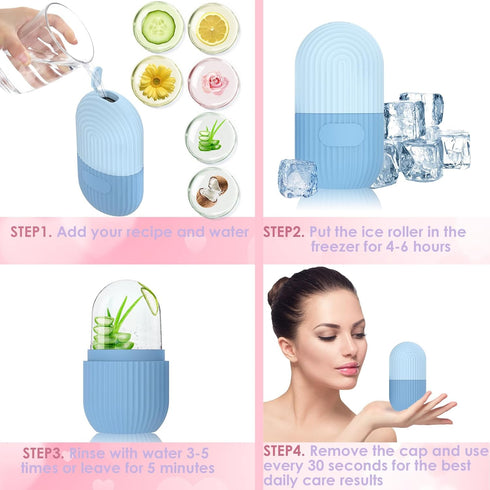 GeeRic Ice Face Roller, Silicone Ice Facial Rollers, Cube Face Contour for Eyes Neck, Beauty Facial Massage Roller Remove Dark Circle Pore Shrink ...