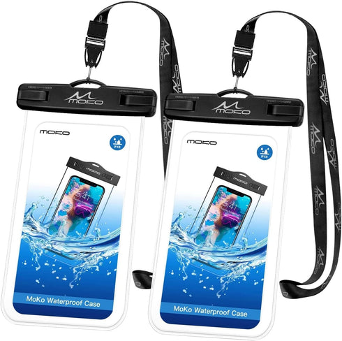 MoKo Waterproof Phone Pouch 2Pack, Underwater Phone Case Dry Bag with Lanyard Compatible with iPhone 14 13 12 11 Pro Max X/Xr/Xs Max/SE 3, Samsung...