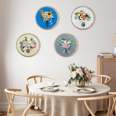 LOMOHOO 4 Sets Flower Embroidery Kit for Beginners, Needlepoint Stamped Cross Stitch Starter Kits, Stitch Learning DIY Kit with Cut Flower Pattern...