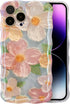 Case for iPhone 14 Pro Max - Vivid Retro Oil Painting, Flower Laser Glossy Pattern, Cute Curly Wave Edge - Exquisite Stylish Durable TPU Protectiv...