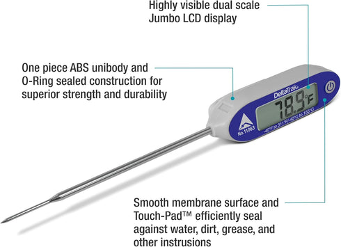 DeltaTrakessentials 11063 FlashCheck Jumbo Display Auto-Cal Needle Probe Thermometer...