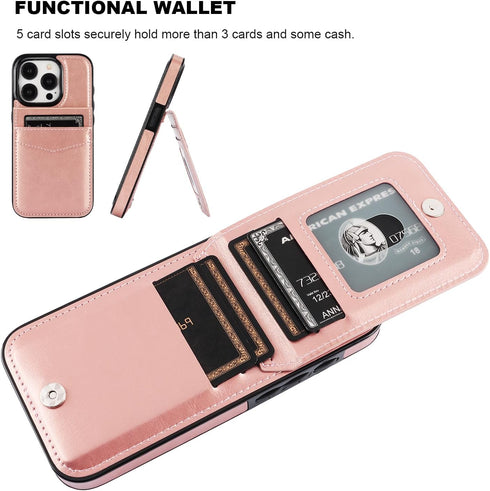 KIHUWEY Compatible with iPhone 15 Pro Case Wallet with Credit Card Holder, Flip Premium Leather Magnetic Clasp Kickstand Heavy Duty Protective Cov...